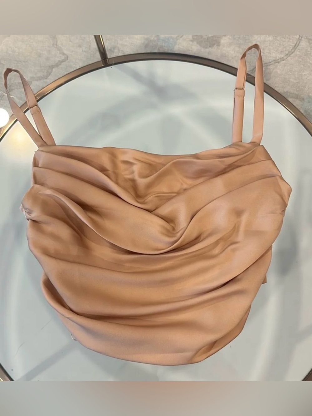 Draped Cowl Satin Camisole - Nude/Tan